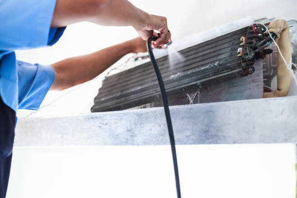 Disassemble and Clean Air Conditioner Parts by high pressure water or air from nozzle or vacuum. Device Maintenance, Health Care, Germ Proactive Prevention, In House Cleanliness and Hygiene concept.