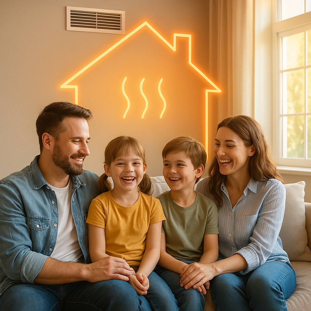 family gathered and smiling