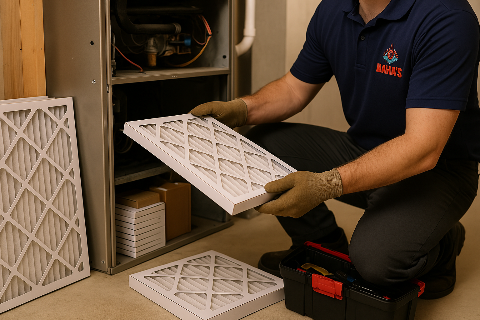 man replacing filter