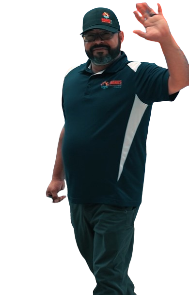 Technician waves his hands and being friendly