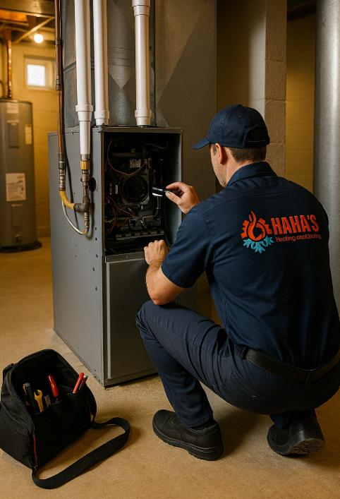 man working in furnace in house