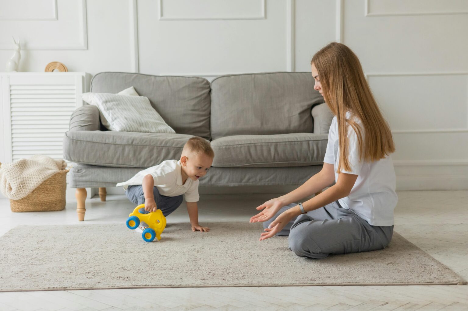 mom and her son playing