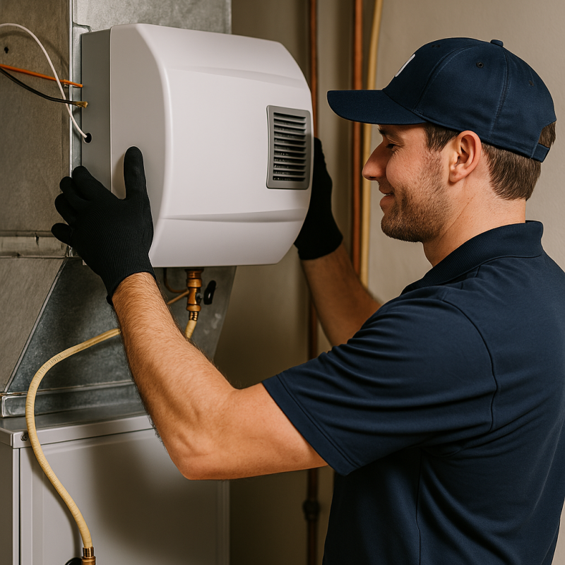 man holding dehumidifier
